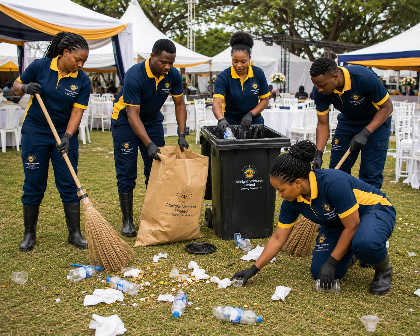 AVL crew handling outdoor event grounds cleanup and waste collection