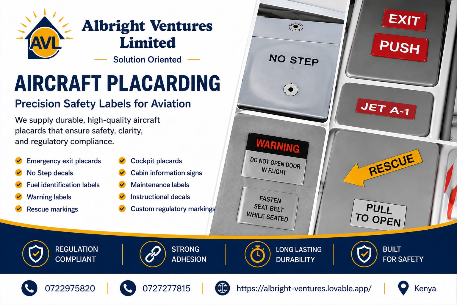 AVL precision aircraft placarding and safety labels